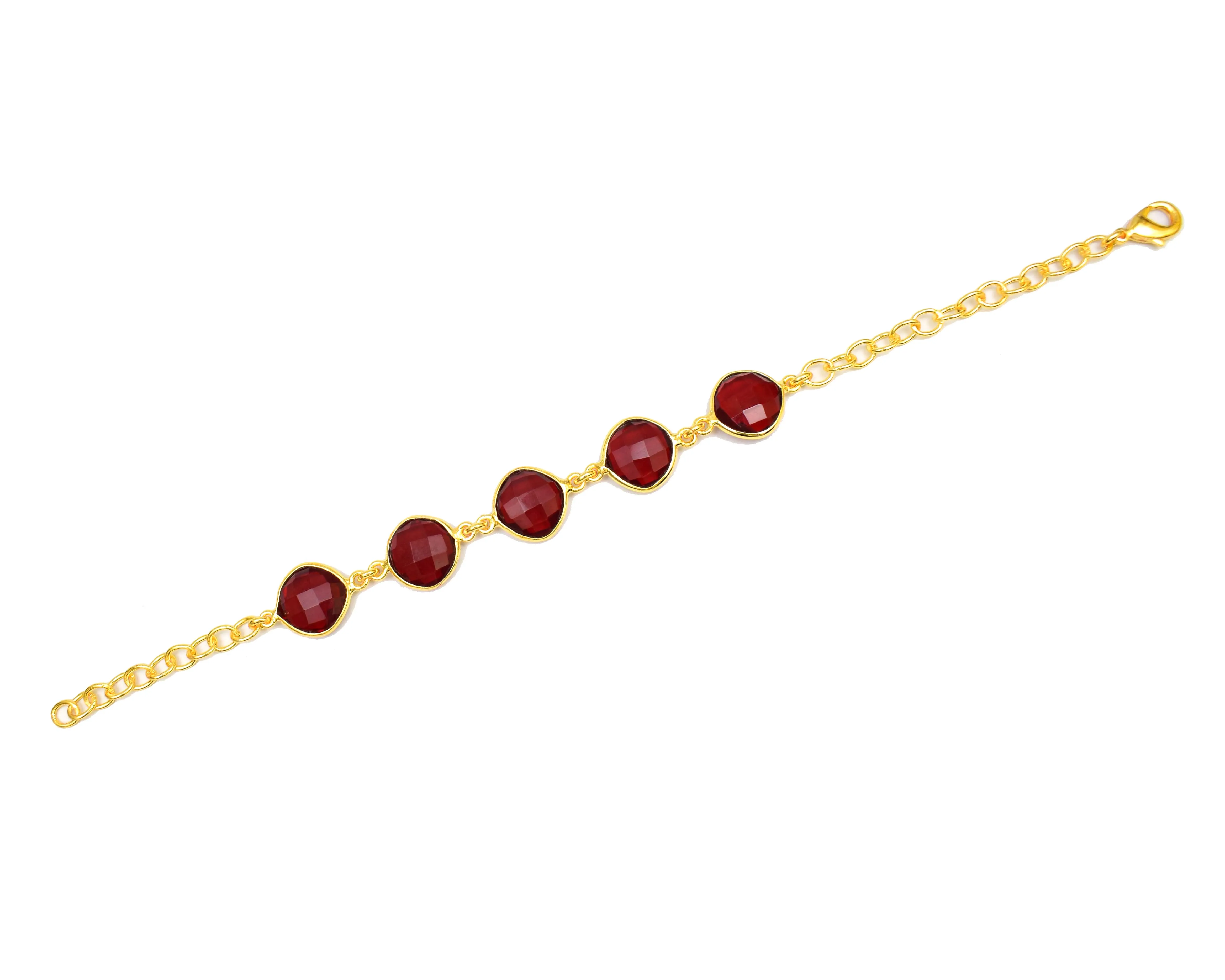 Gold Plated Red Garnet Natural Multi Gemstone Handmade Jewelry Wire Wrapped  Birthstone Boho  Bracelet