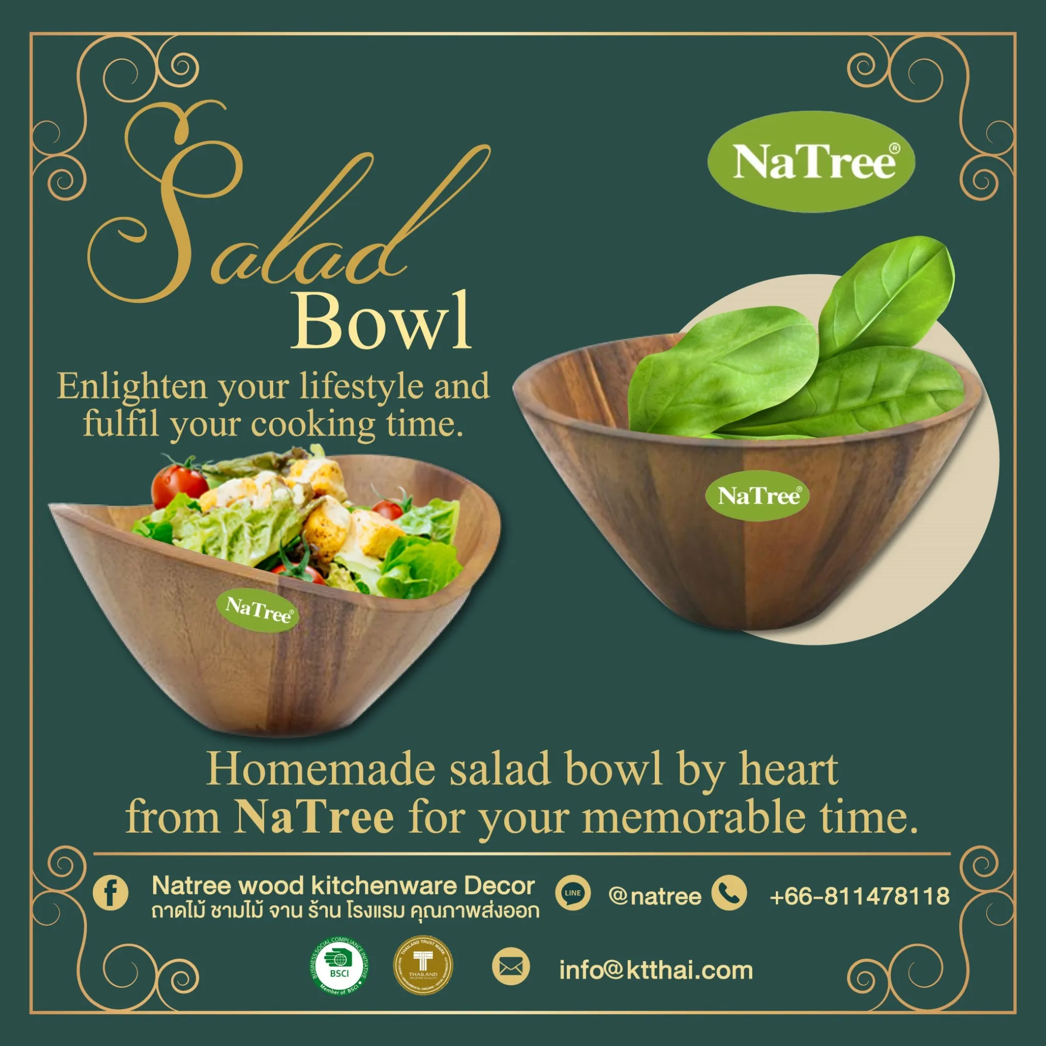 High Quality & Premium Product Natree teak salad bowl kitchenware cookware tableware