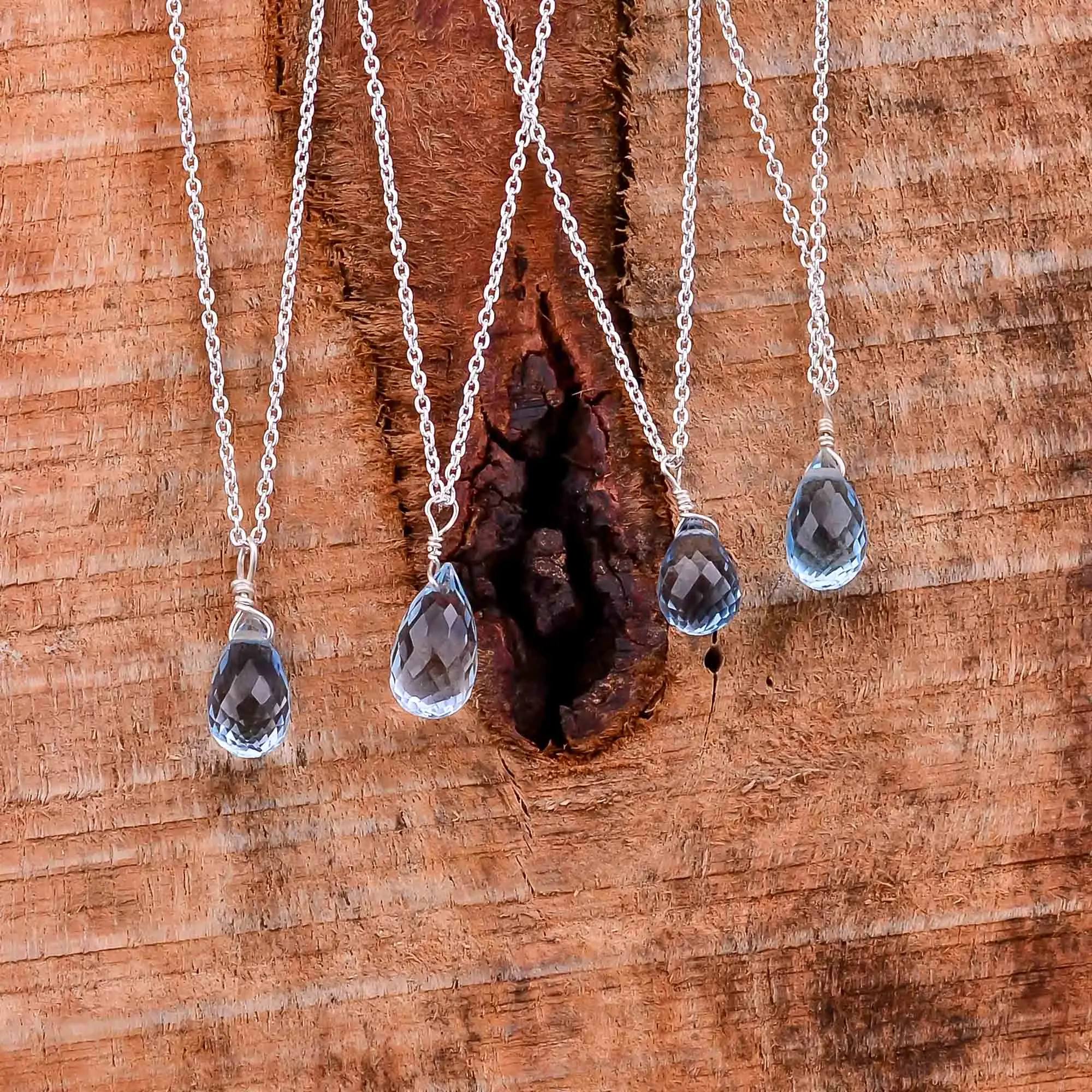 Natural Sky Blue Topaz Tear Drops Crystals Pendant Necklace Gemstone Healing Crystal Birthstone 925 Sterling Silver Jewelry
