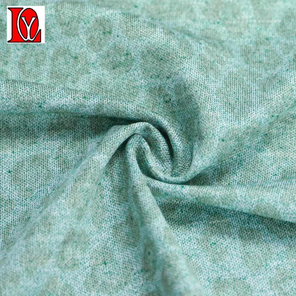 93% POLY HEATHER NEP 7% SPANDEX COTTON TOUCH , IMITATE PEACH WICKING PRINT