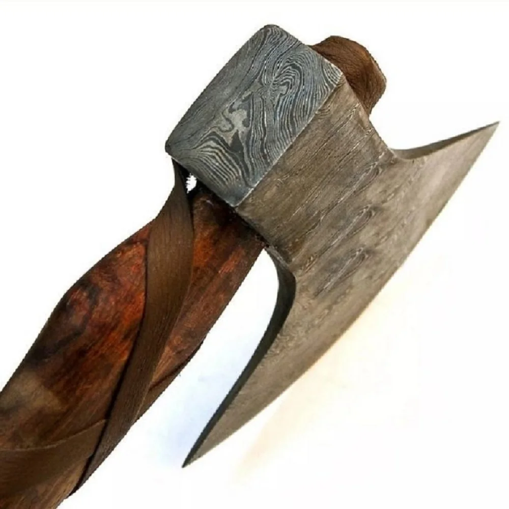 
Custom Handmade Damascus Steel Viking Style Axe Camping Axe High Quality Tactical Axe Hatches With leather sheath 