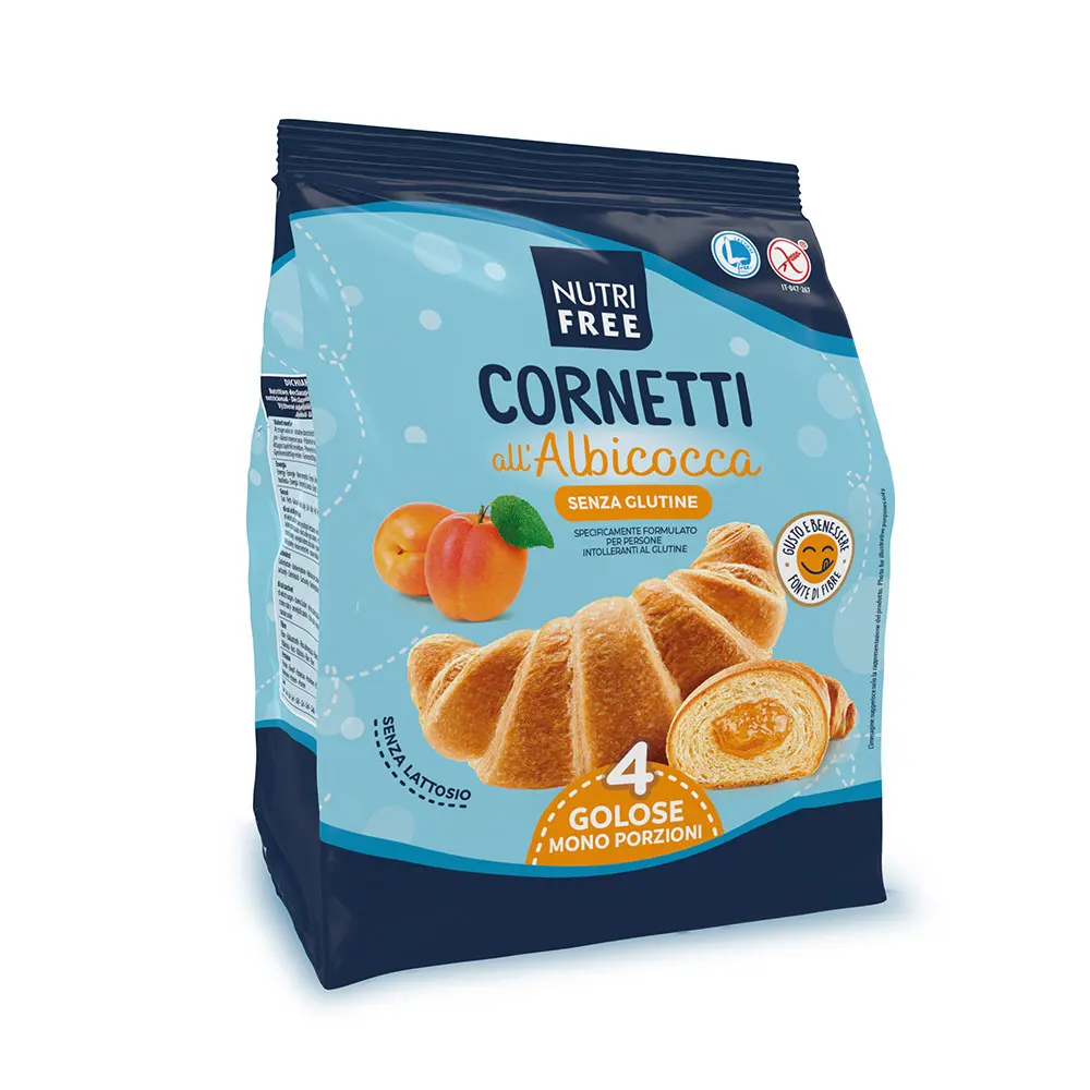 Gluten Free CROISSANT with APRICOT Filling 240g (60x4) Bag Packaging Pastry BCS Puff Sweet with 4 Shelf Life Italian Pastry IFS