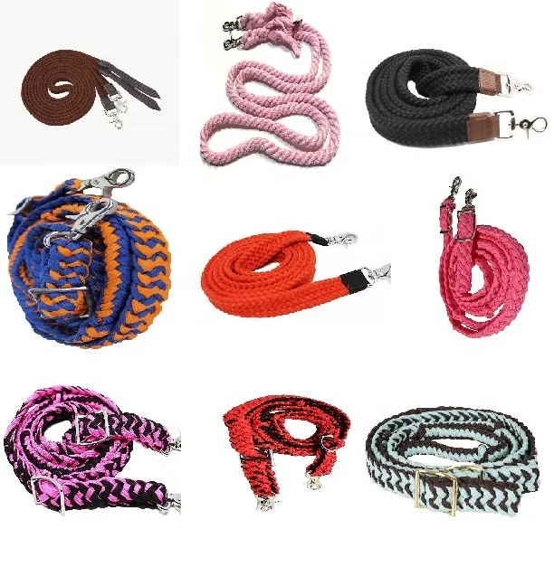 Flat Braided Horse Weave Webbing Reins With Snap Brass Fitting Bulk Buy Rein Lead Rope For Horse Dog Cat Can be Customised