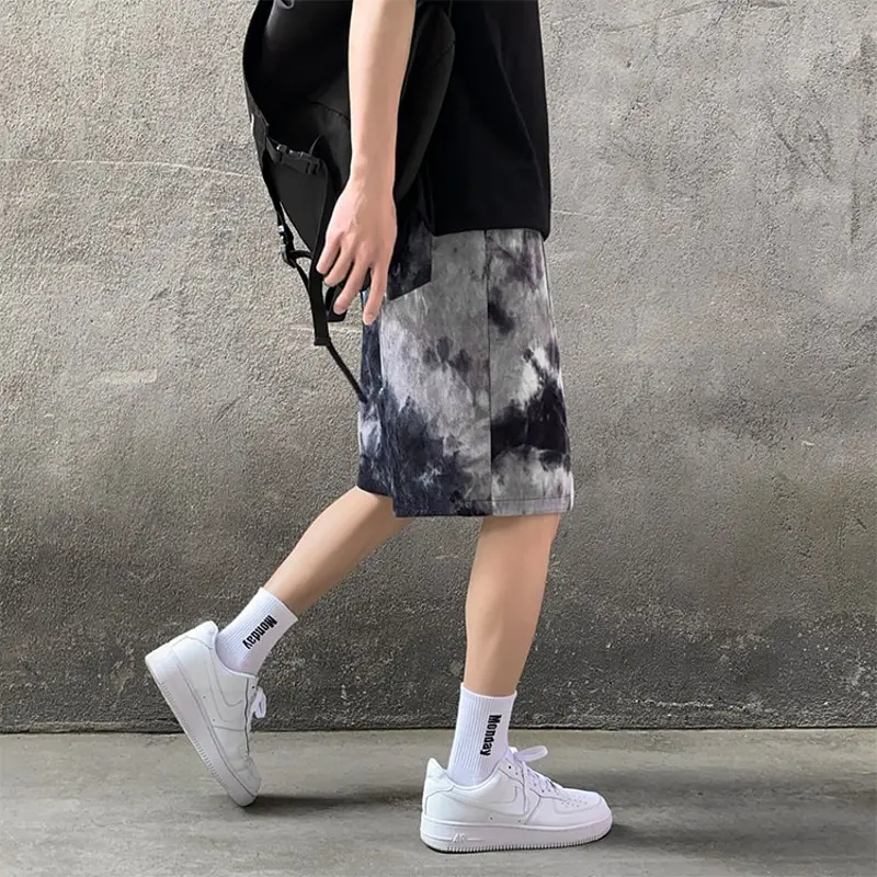  Шорты с принтом тай-дай Яркая молодежная повседневная одежда модная уличная средняя талия хип-хоп до колена пляжные