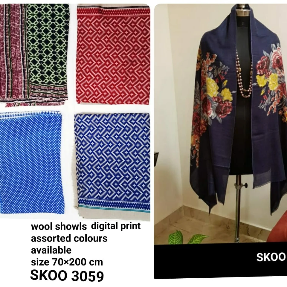 Kashmir Embroidery Shawl Stoles - Silk Woolen Shawl - online wholesale fashion pashmina stoles - latest designer hijab