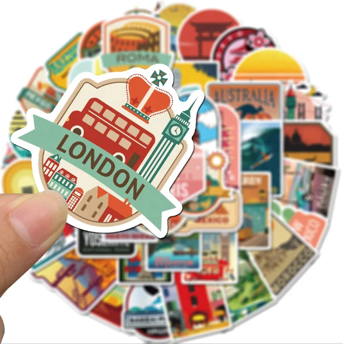 50 Pcs Vinyl Waterproof Outdoor Travel  Sticker Pack for  Laptop Guitar Skateboard Car Suitcase Luggage