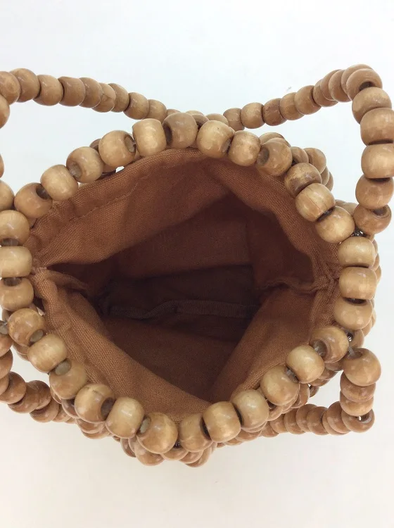 
Fashion Women Bag Dark Brown Wooden beads Handheld bag 