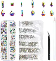 Multi Shape 3D Shining Glass Crystal Nail Art Set Decoration AB Jelly Rhinestones Nail Art Jewelry Valentine Nail Art
