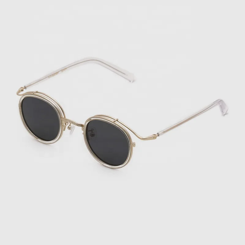 Hot selling fashionable custom round shaped logo sunglasses italian acetate leg metal sunglasses 2020
