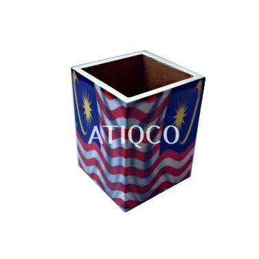 Wooden Pencil Holder Painted Moon & Star Print Table Organizer