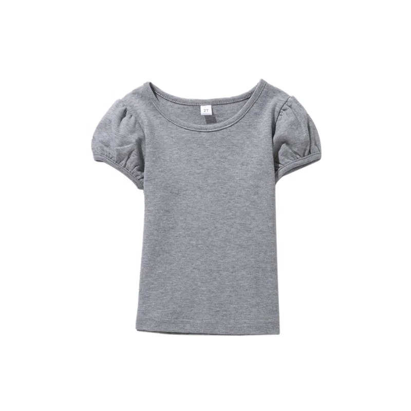 
100% cotton bubble sleeve girls T-shirts plain tops for girls kids clothing short sleeve shirts 