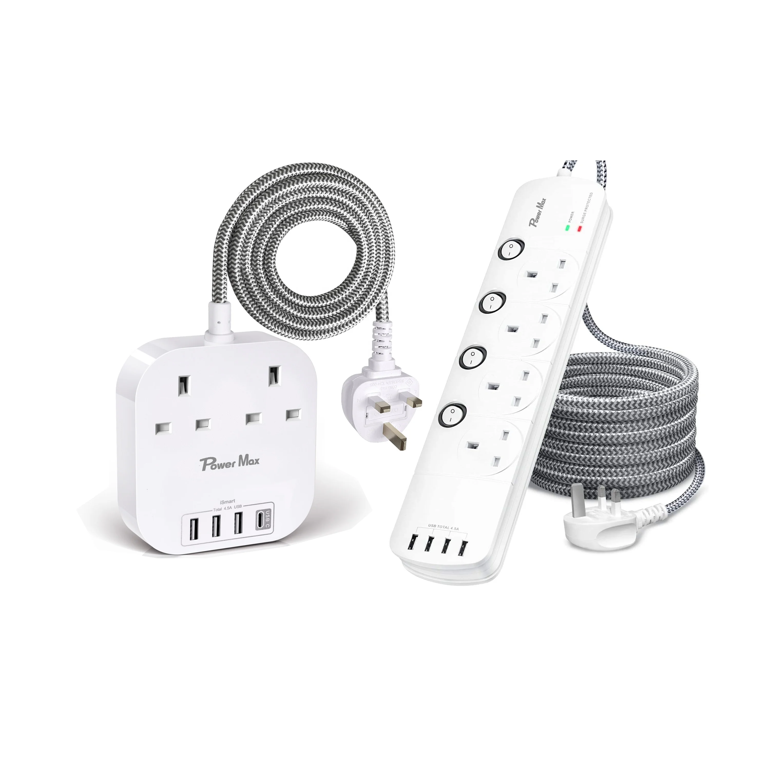 best power uk surge protector extension lead uk extention sockets with USBC Ports 2 sockets