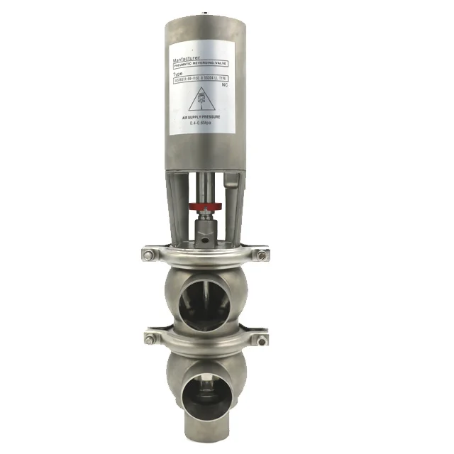 Quality guranted Hygienic pneumatic diversing stop reverse seat valve change over valve with control top