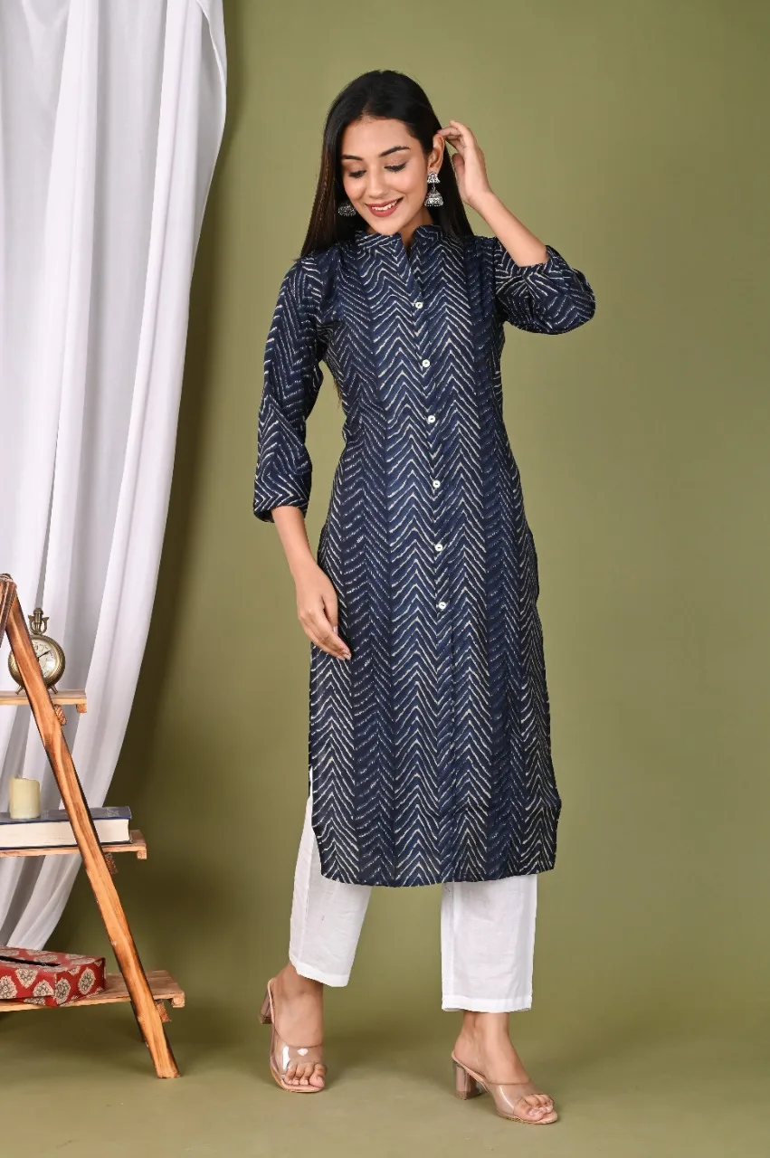 Women Fashion Printed Traditional Indian Kurti Designer Neck Long Sleeve Elegant Casual Wear Dress muslin printed rayon kurti