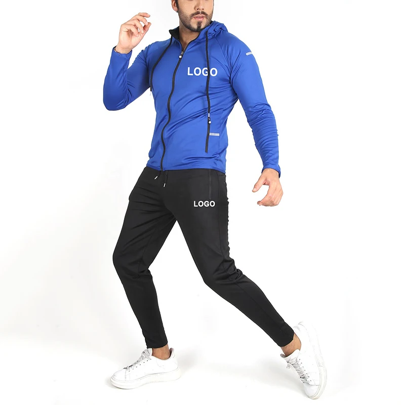 Wholesale OEM Service  navy Fitted Sweatsuit cheap Tracksuit Zipper Hooded Jogging Men Jogger Tracksuit for men