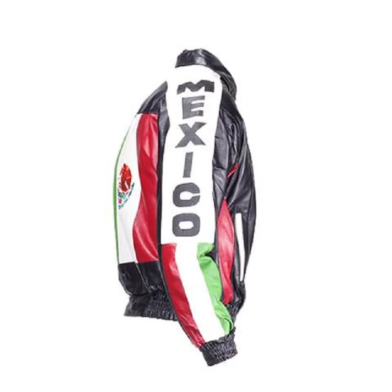Mexico Flag Men Cowhide Leather Jacket with customized logo All Sizes and Colors at Whole Price