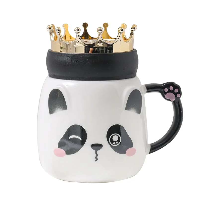 UCHOME Cute Cartoon Panda Crown Ceramic Mug With Lid Insulation Handle Mug Creative Gift Coffee Cup