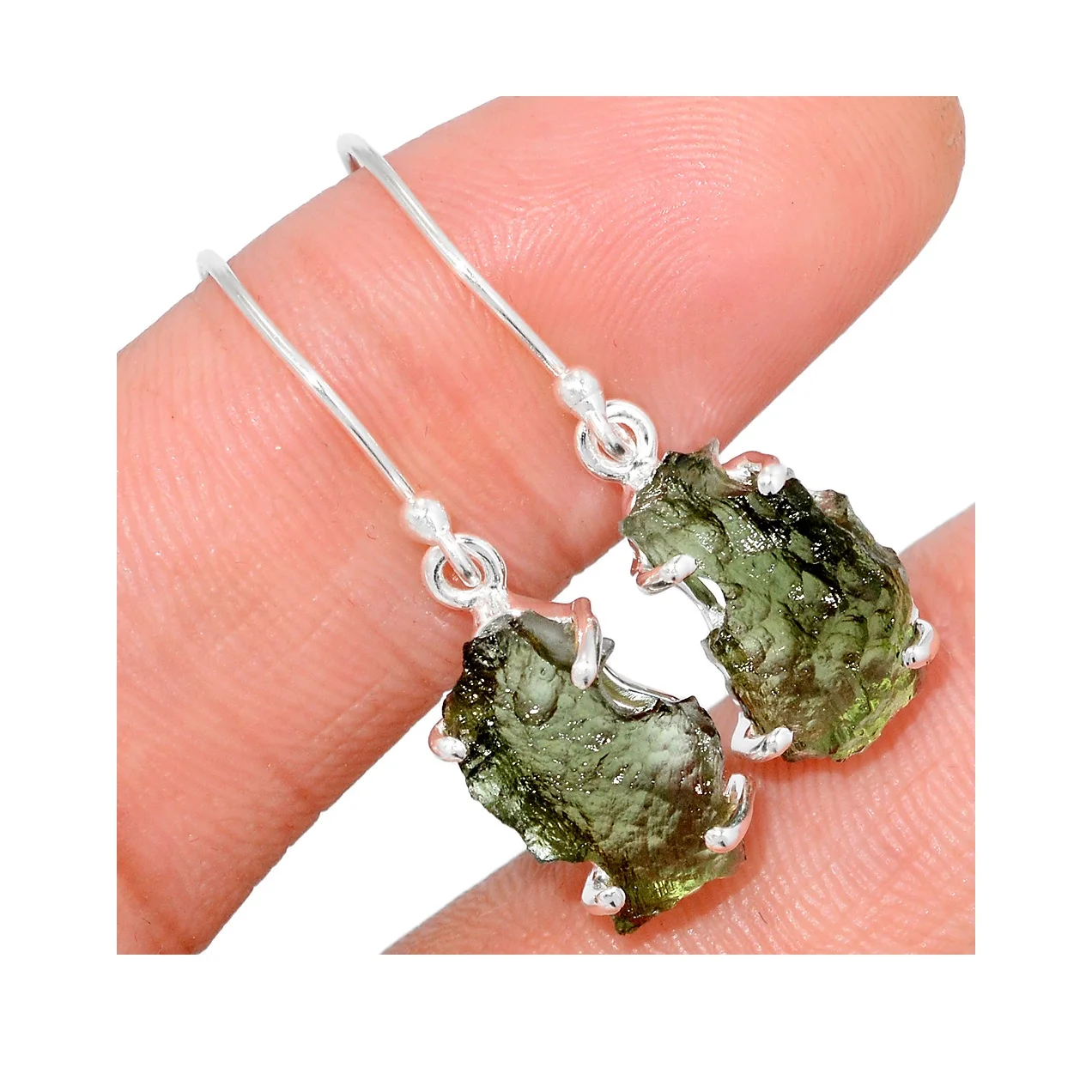 Silver Plated Gemstone Moldavite Green Stone Earrings At Reasonable Price Available By Indian Exporter