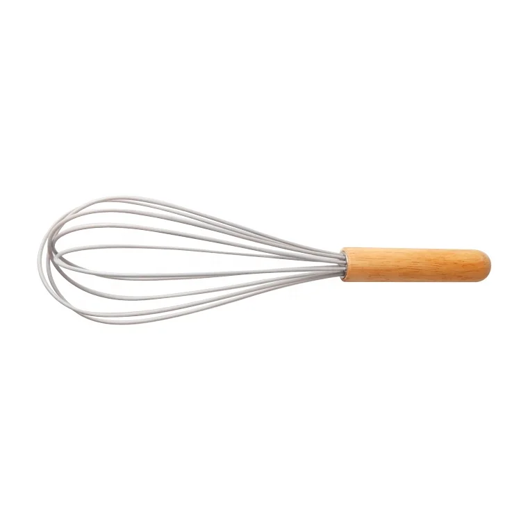 8 Inches Oak Wood Handle Silicone Wire Egg Beater Egg Whisk