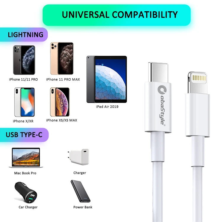 
Obastyle 2020 PD Type-c to 8pin USB Data Cable For iPhone 11 Macbook Fast Charging Cable 