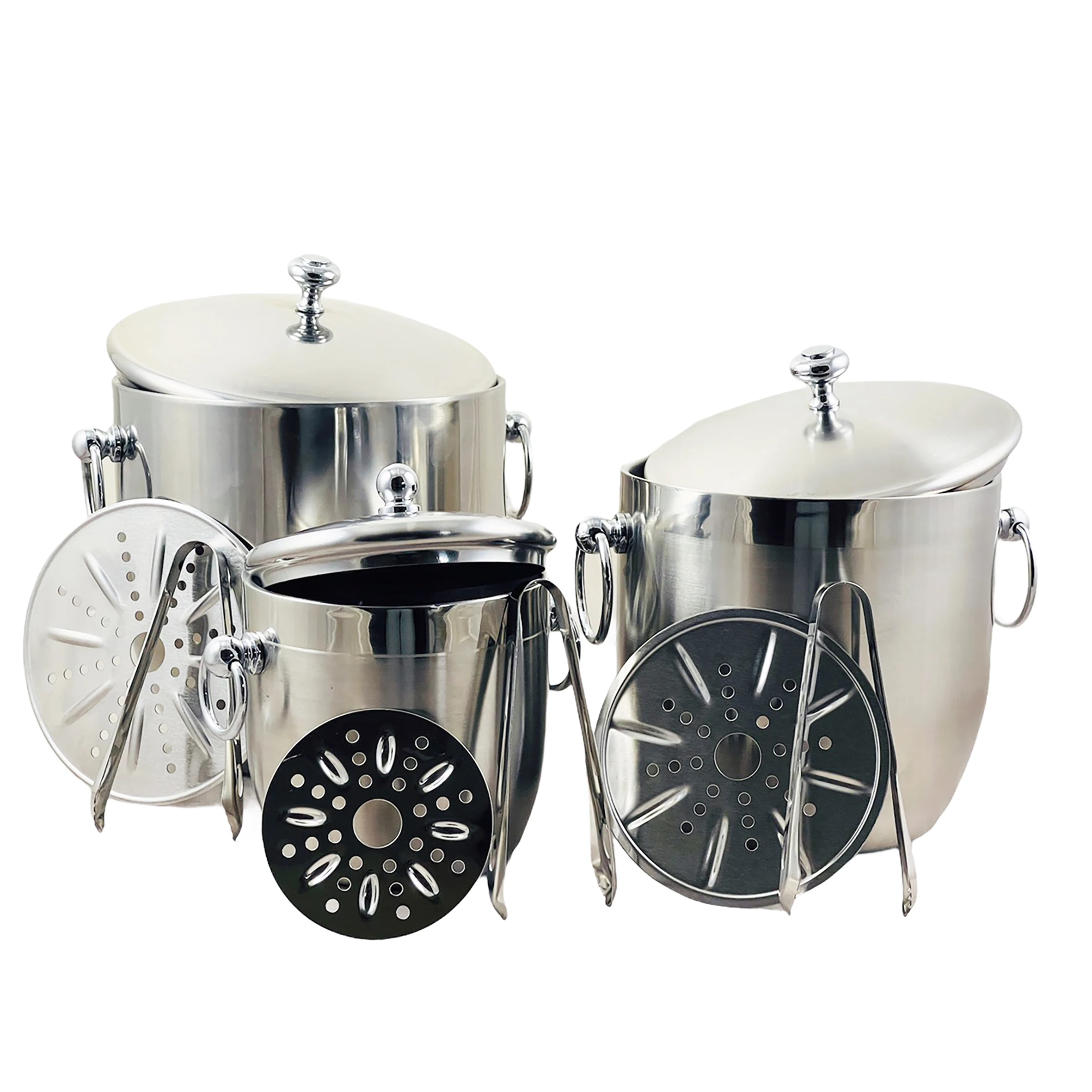 Double Wall Stainless Steel Ice Bucket Champagne Beer Wine Cooler with Lid & Tong  & Ice Strainer 1.3L / 3.0L / 4.5L