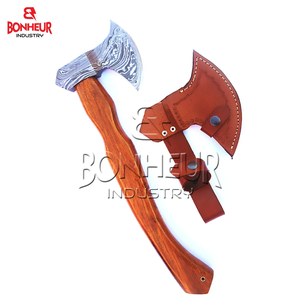 Топор «викингов» из дамасской стали, ручка из розового дерева