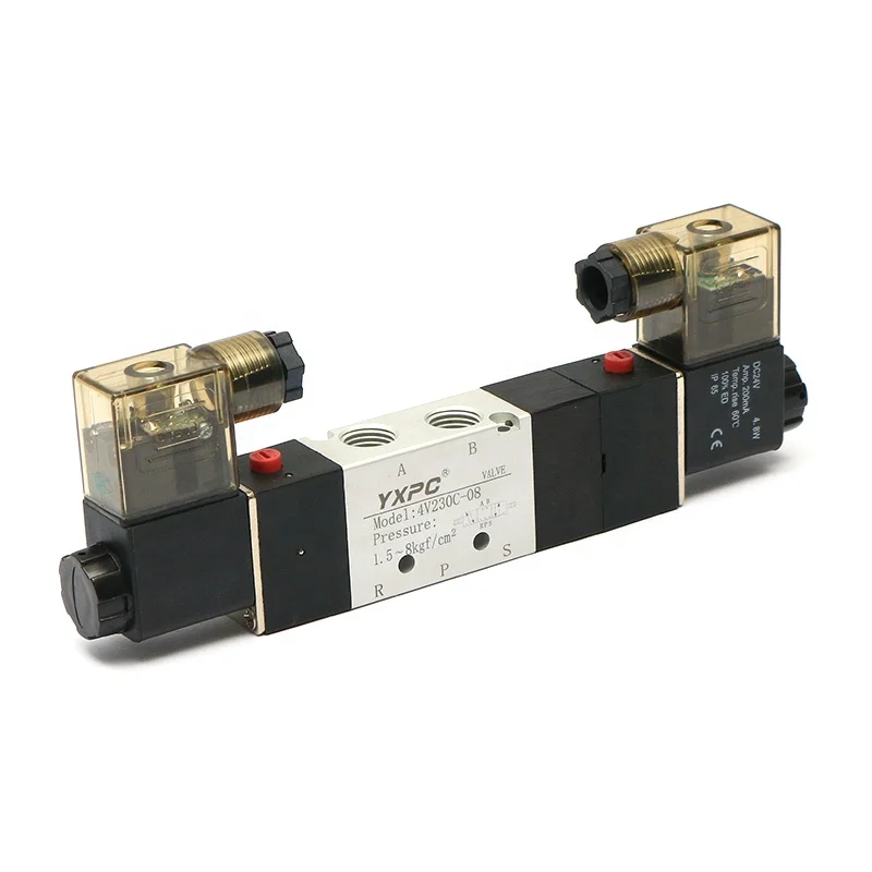 best YXPC Brand 4v series 5 port center closed three position pneumatic 5 ways 4v230-08 double 24 volt 5/3 way solenoid valve
