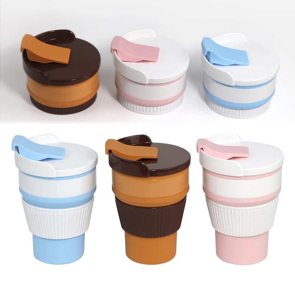 Reusable coffee color travel silicone collapsible drinking coffee cup