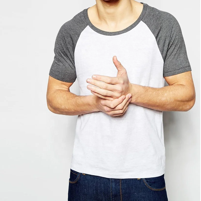 New trending crew neck contrast raglan short sleeve skinny fit breathable mens t shirt wholesales bangladesh
