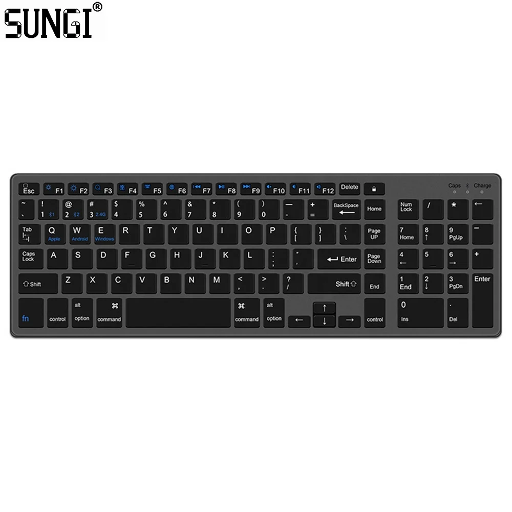 
 Universal Wireless Rechargeable BT Keyboard Full Size Cordless with Number Pad for iMac/Mac iPad Air/Pro Laptop Android Windows  