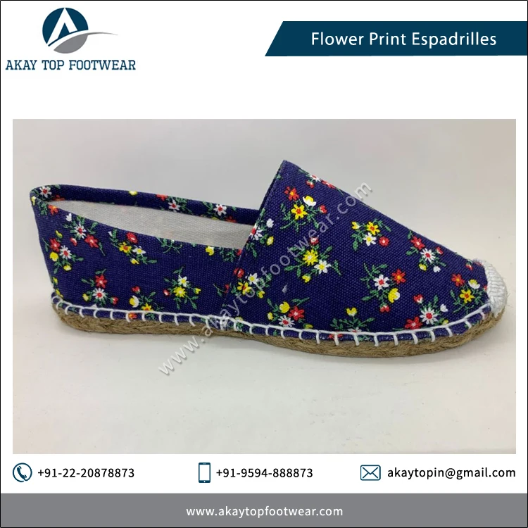 Espadrilles Elegant Look Comfortable Flower Print Traditional Espadrilles Flat Shoes available at cheap price from indian supplier