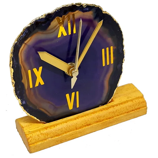 Natural Purple Agate Stone Beautiful Slices Disk Clock For Home Decoration | Agate Clock With Wooden Stand |Buy Jilaniagate