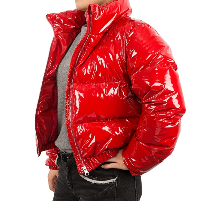 Wholesale Down Padded Bubble Coat Crop Shiny Puffer Winter Women Jacket