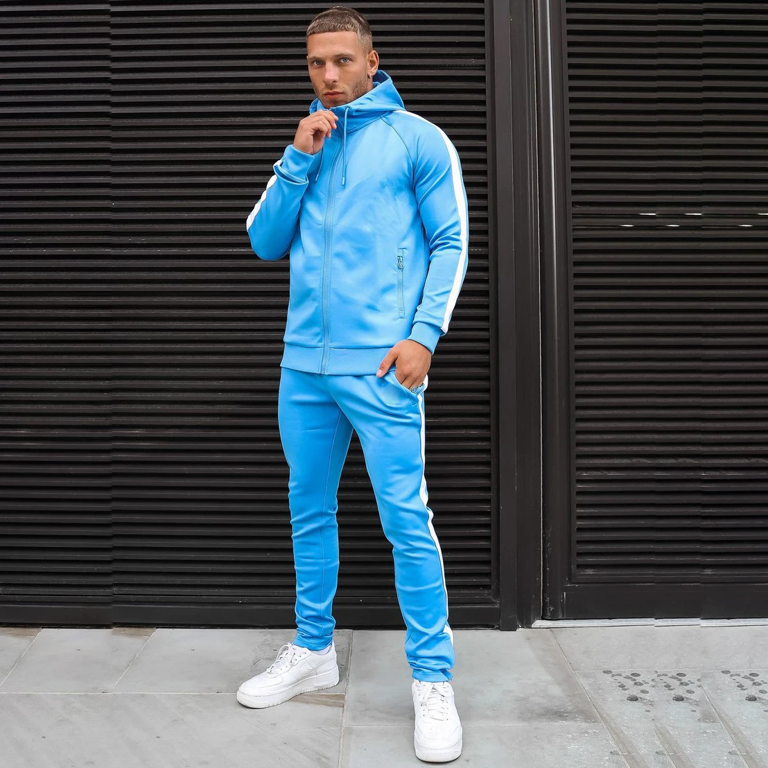Мужской флисовый спортивный костюм на молнии темно-синий Повседневный Спортивный из 2 предметов зиму 2021