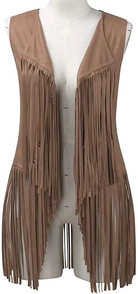 OEM Custom Fringe Vest for Women, Faux Suede Leather Cowboy Style Vest Sleeveless Tassels Cardigan Waistcoat