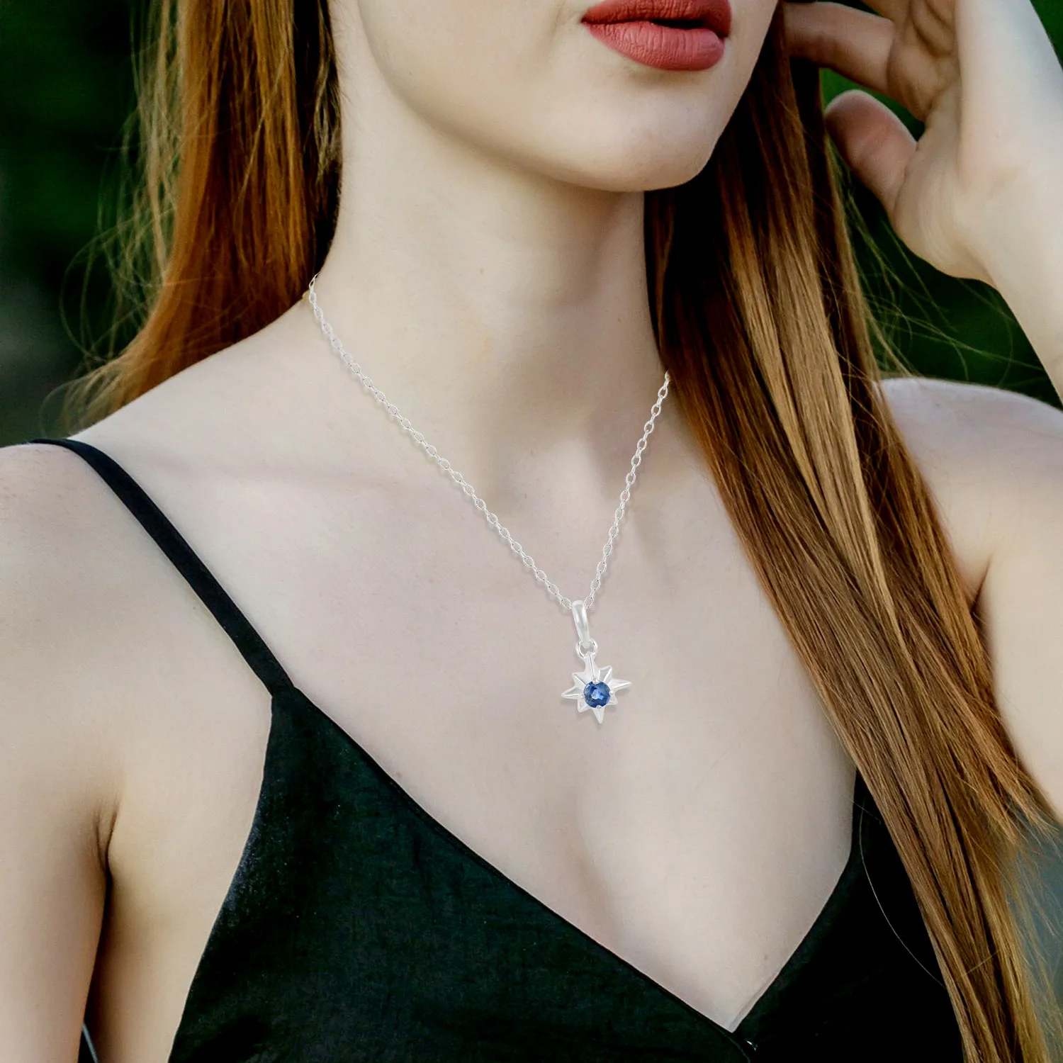 Antique Design 925 Sterling Silver Pendant Chain Necklace Kyanite Gemstone Star Burst Charm Fine Jewelry For Women