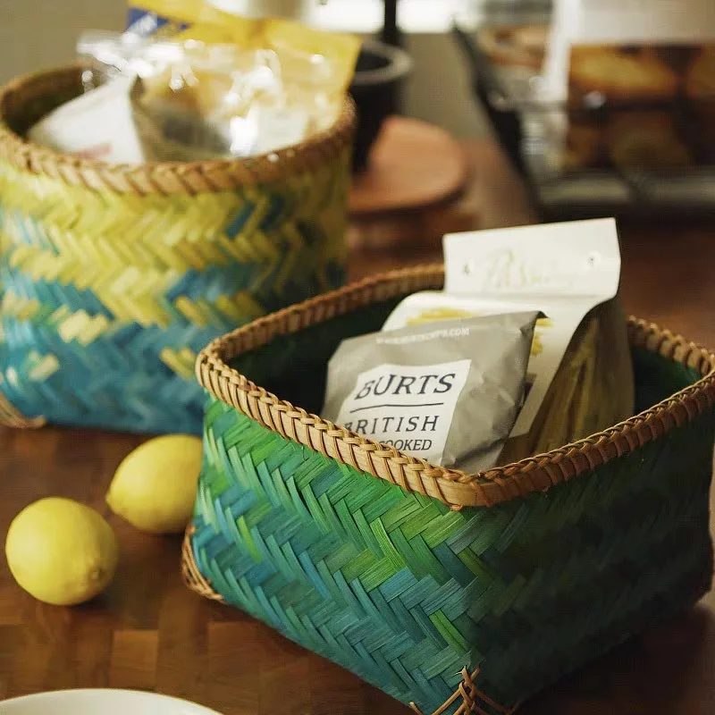 Лидер продаж Amazon, декоративная плетеная корзина для хранения из ротанга с деревянными кристаллами