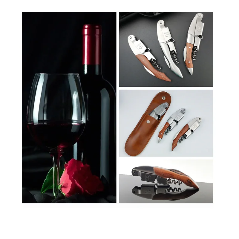 2021  portable  kitchen  leather wine bottle opener  folding knife  case accessories Christmas gift