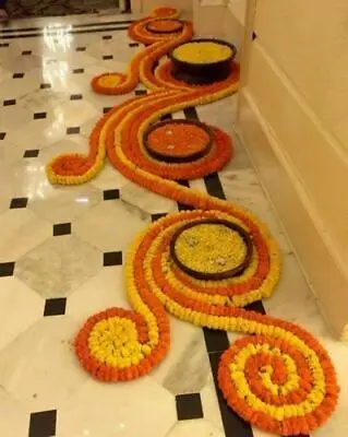 Hot Sale  Artificial Marigold flower garlands 5 ft long- yellow use in parties, celebrations, Indian weddings themed event