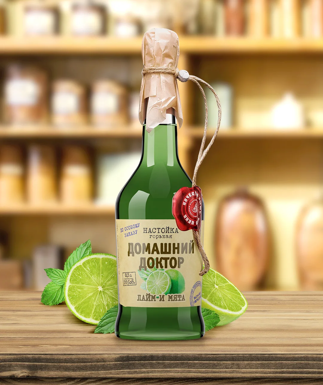 Русский натуральный (35% Альц.) Настойка «Family Doctor» 500 мл лайма и мяты без искусственных цветов и запахов