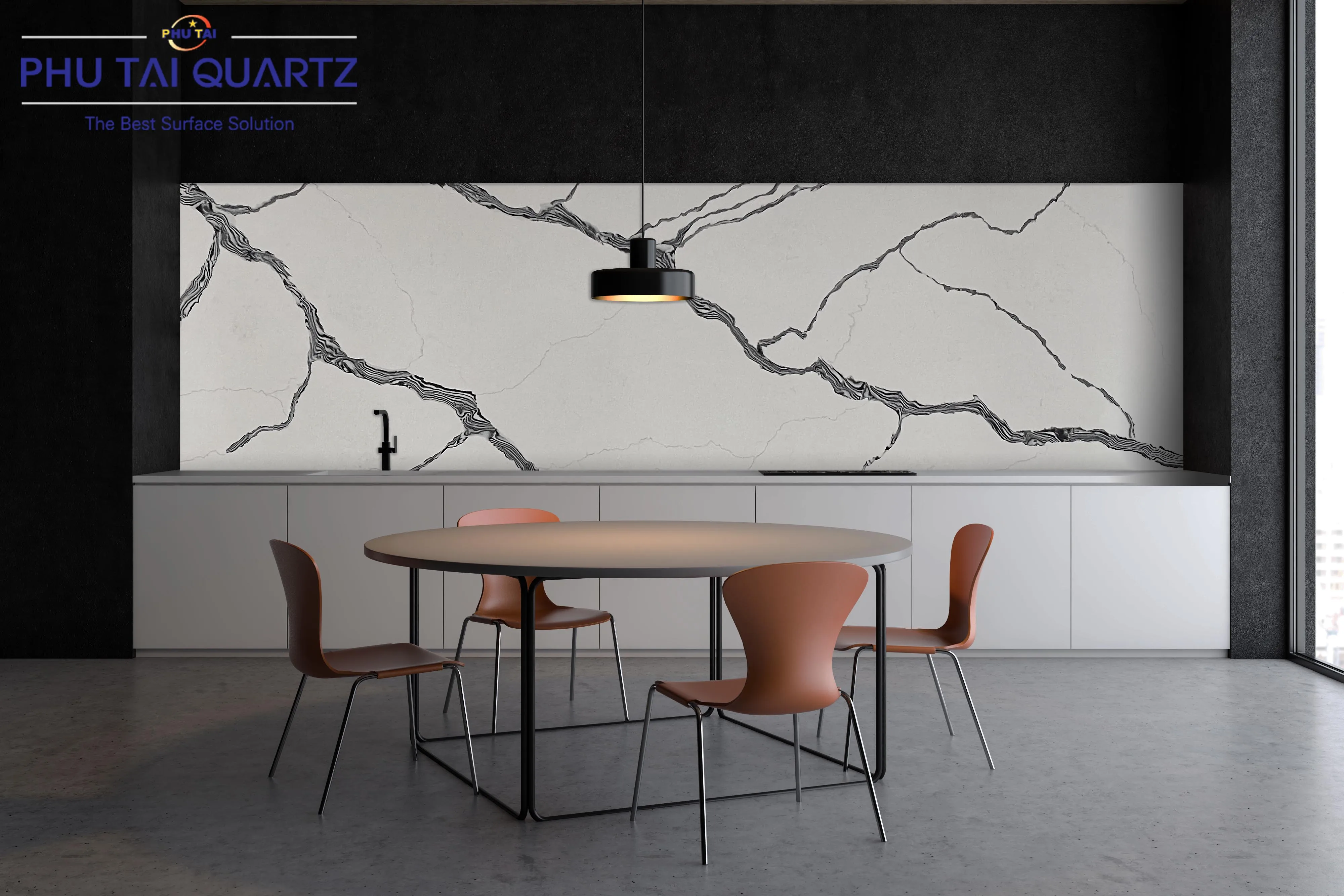 Quartz Calacatta Bolsena PT 902 Polished Slab high quality for kitchen countertop and home panel decoration by Phutai