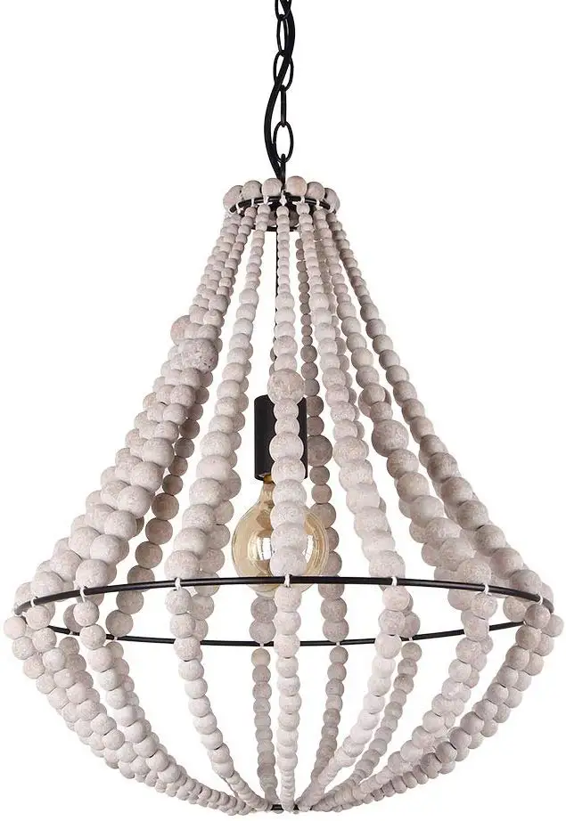 Metal  White  Wash Wood Beads Chandelier