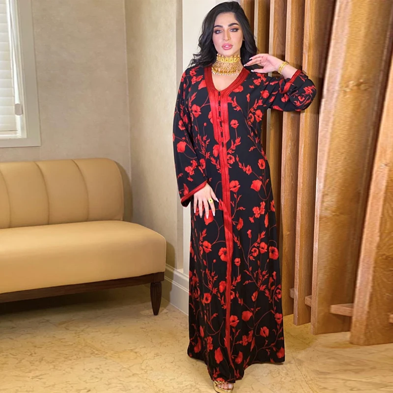 Fashion Print Casual Dresses Islamic Clothing Arab Robe Plus Size Morocan Kaftan Dress Abaya Women Muslim Clothes