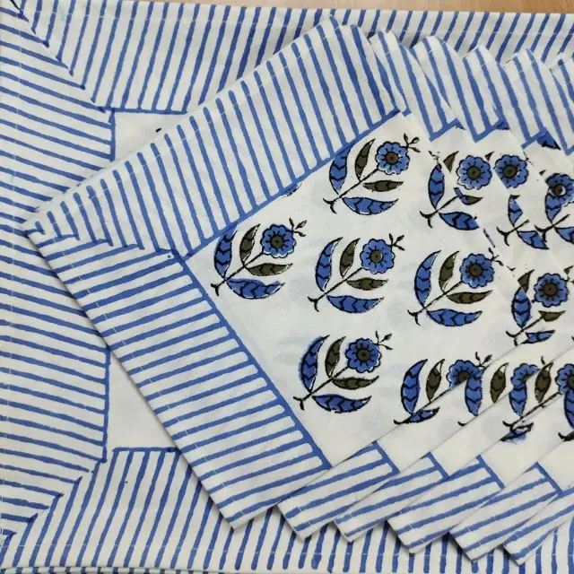 Indian 100% Cotton Natural Ethnic Design Set Of 6 Dinning Place Mats And Napkins Each Table Cover kitchen Napkin Table set Decor