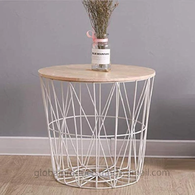 Classic design iron side table with wood top shape round 60 X 60 metal for livingroom badroom interior hotels