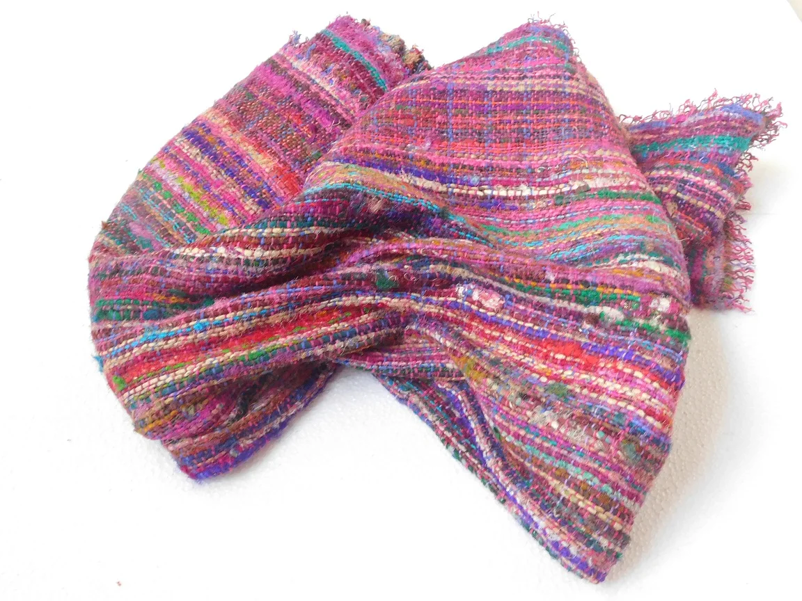 custom made multi colored recycled sari silk fabrics made from twisted sari yarns ideal for home textile stores