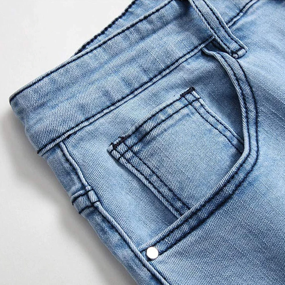 Heavyweight Vintage Acid Wash Blue Denim Pants Men Wholesale Cut Edge Stacked Jeans Flare Custom Ripped Distressed