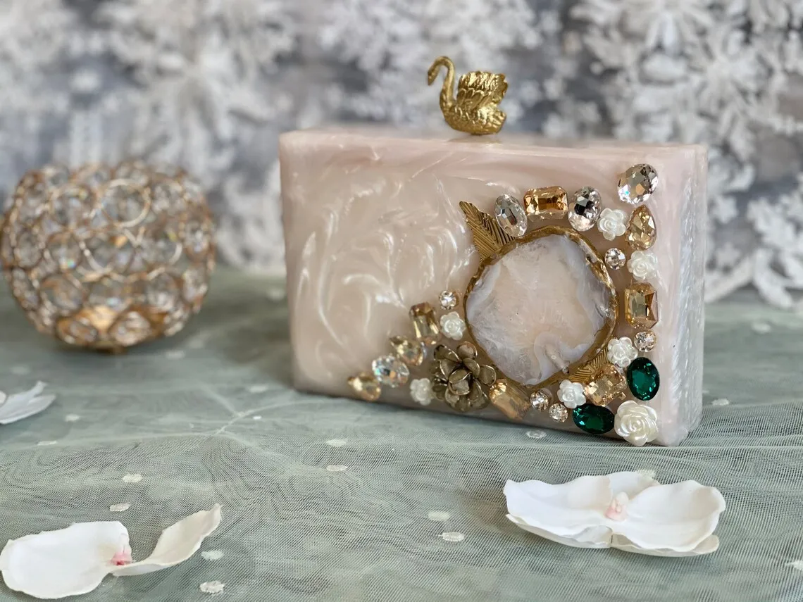 Top Quality fashion ladies cross body party bag wedding women resin and wood purses evening clutch bag