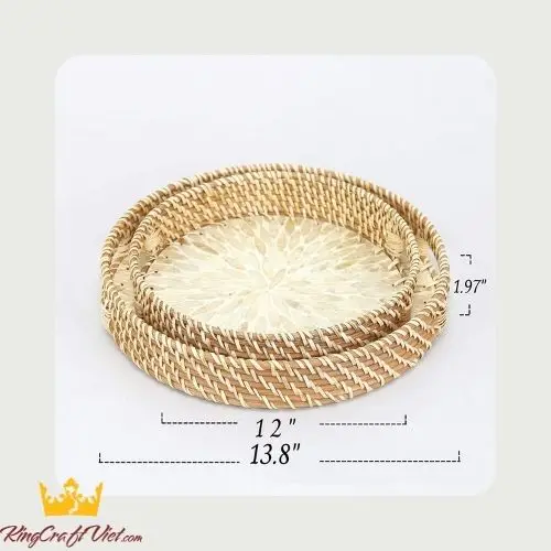 Перламутровый поднос из мозаики и ротанга вьетнамское происхождение оптовая продажа