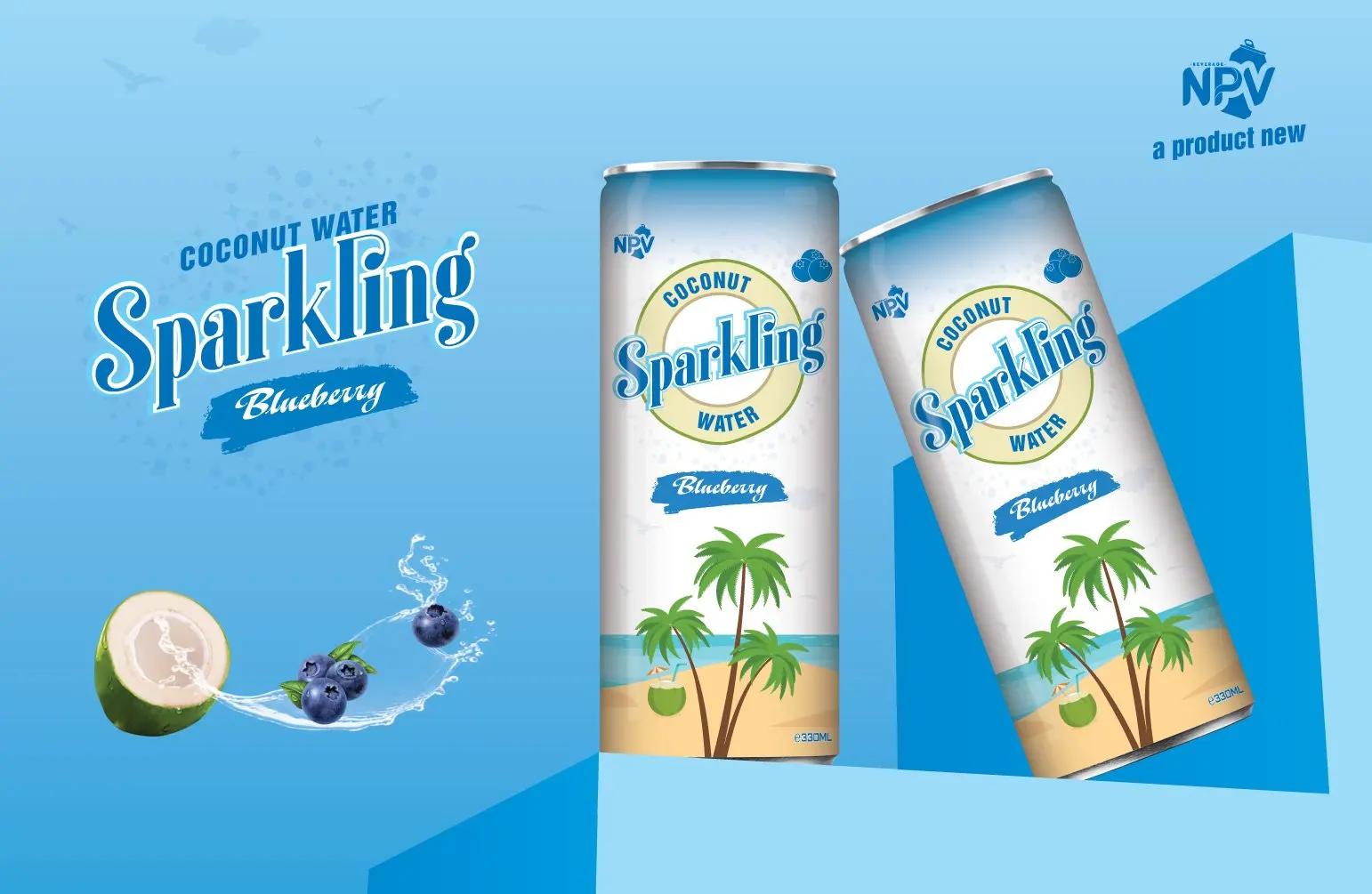 Hot Products 330ml Can Sparkling Coconut Water With Blueberry Flavor - OEM Beverage Company Company Price